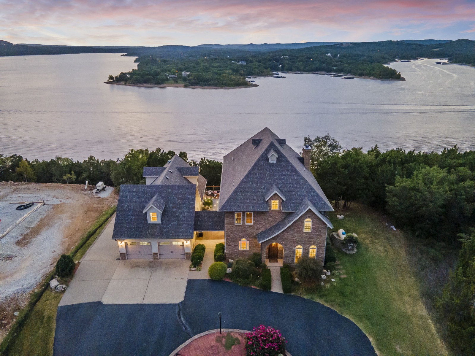 Drone aerial of Branson lake property